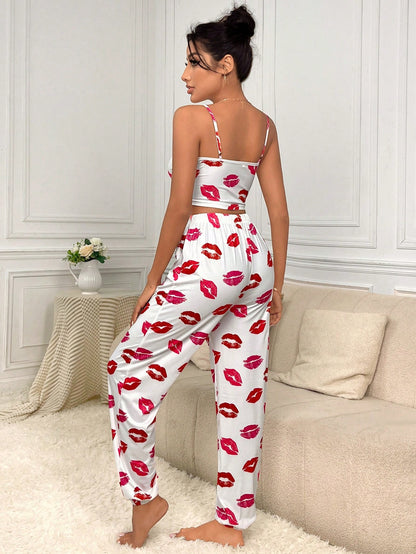 Lip Print Cami Top & Pants PJ Set