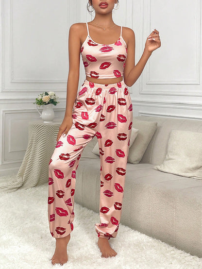 Lip Print Cami Top & Pants PJ Set