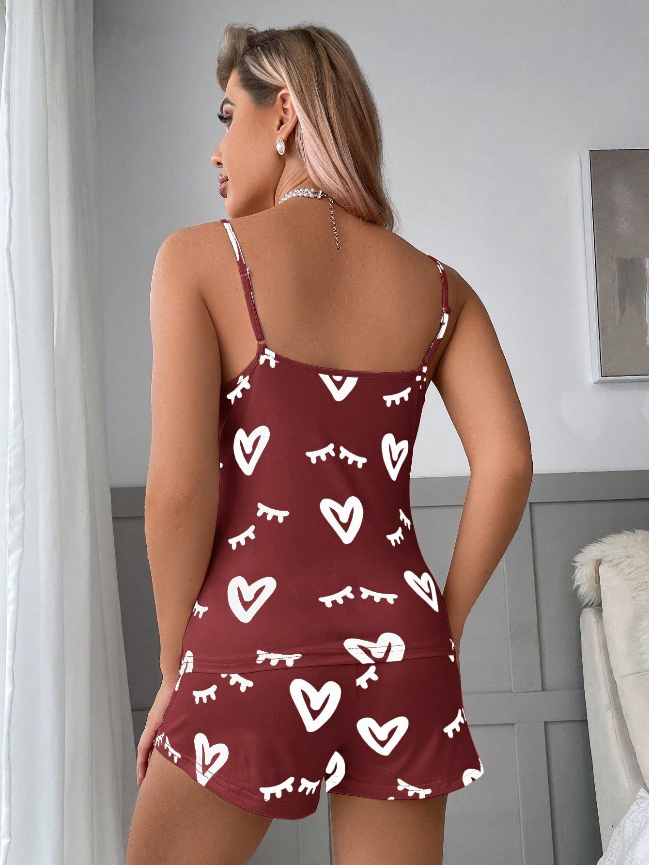 Heart & Eyelash Print Bow Front PJ Set