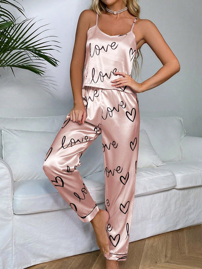 Heart & Letter Graphic Satin PJ Set