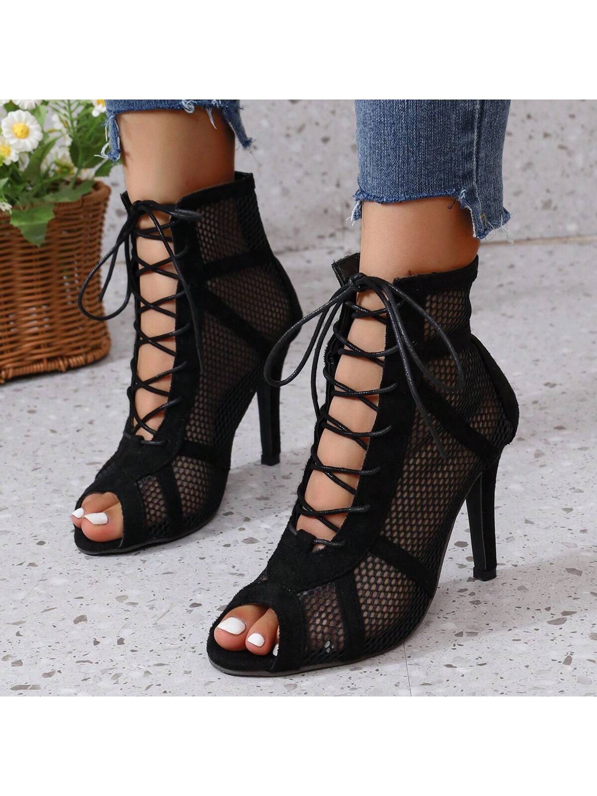 Women's High Heel Mesh Shoes, Elegant, Fashionable For Business And Party Wear