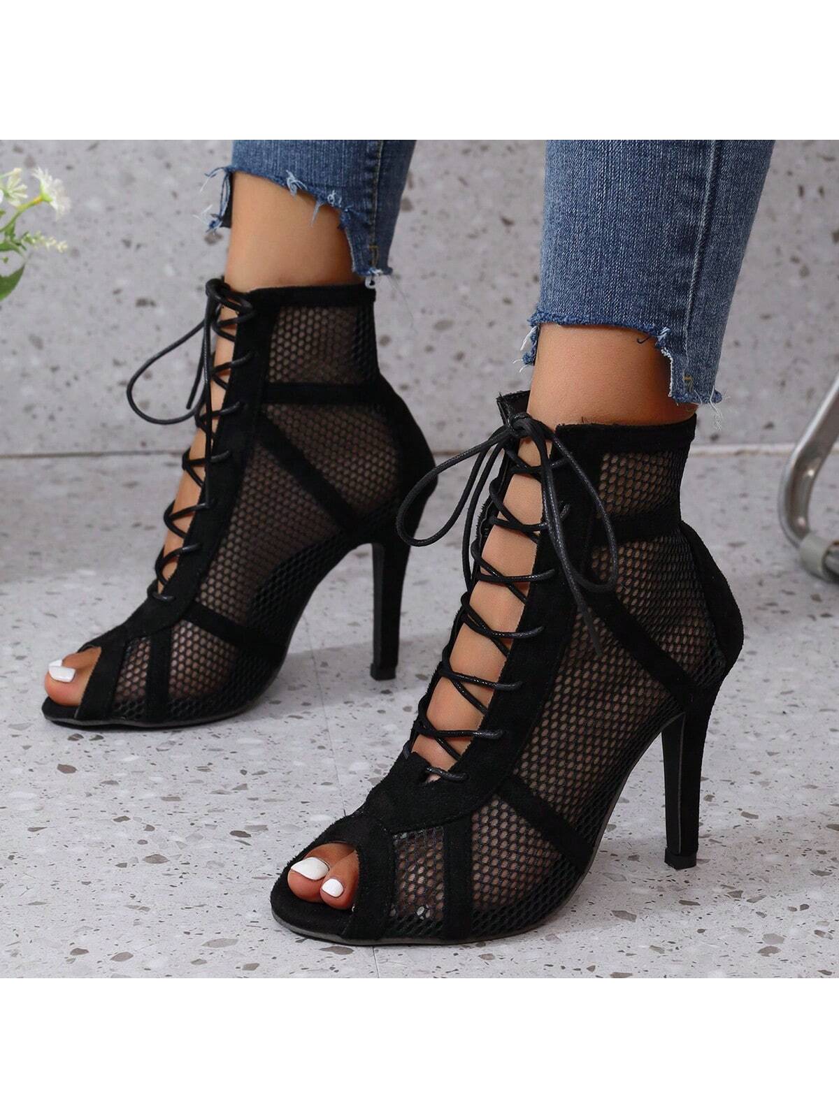 Women's High Heel Mesh Shoes, Elegant, Fashionable For Business And Party Wear