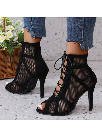 Women's High Heel Mesh Shoes, Elegant, Fashionable For Business And Party Wear