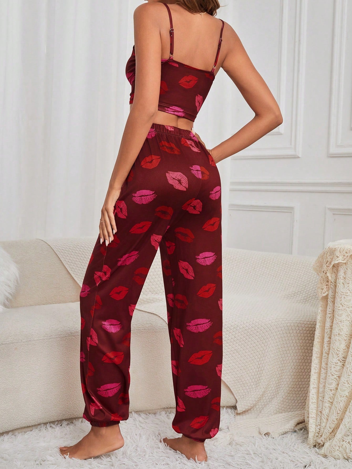 Lip Print Cami Top & Pants PJ Set