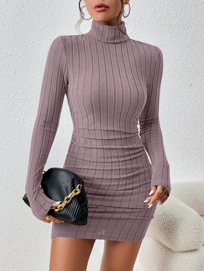 Frenchy Turtleneck Ruched Detail Bodycon Dress