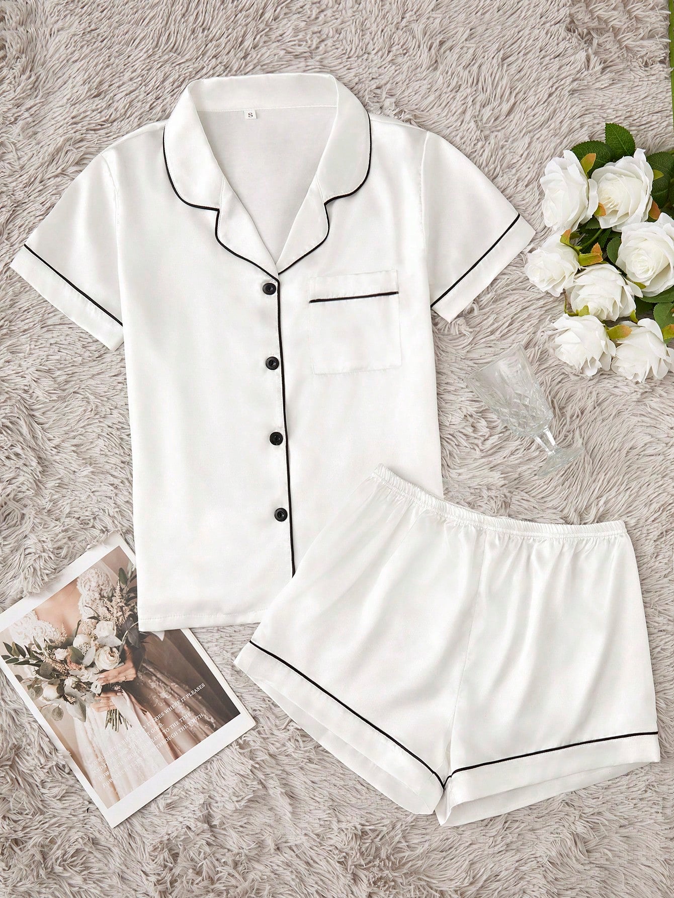 Contrast Binding Satin PJ Set