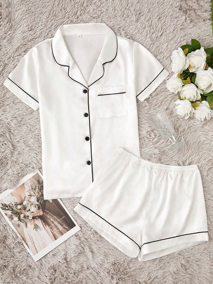 Contrast Binding Satin PJ Set