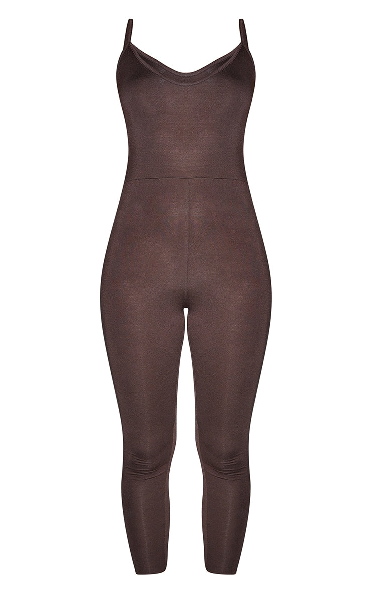 Cocoa Chic: Chocolate Basic Strappy Plunge Jumpsuit