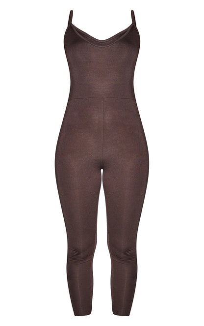 Cocoa Chic: Chocolate Basic Strappy Plunge Jumpsuit