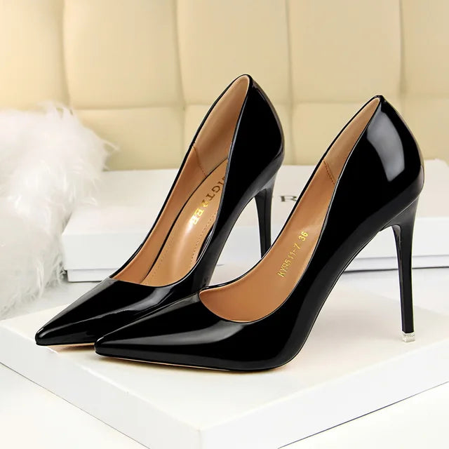 Women Patent Leather Pumps 7.5cm 10.5cm High Heels Lady Stiletto Low Heels Wedding Bridal Mteallic Silver Gold Sparkly Shoes