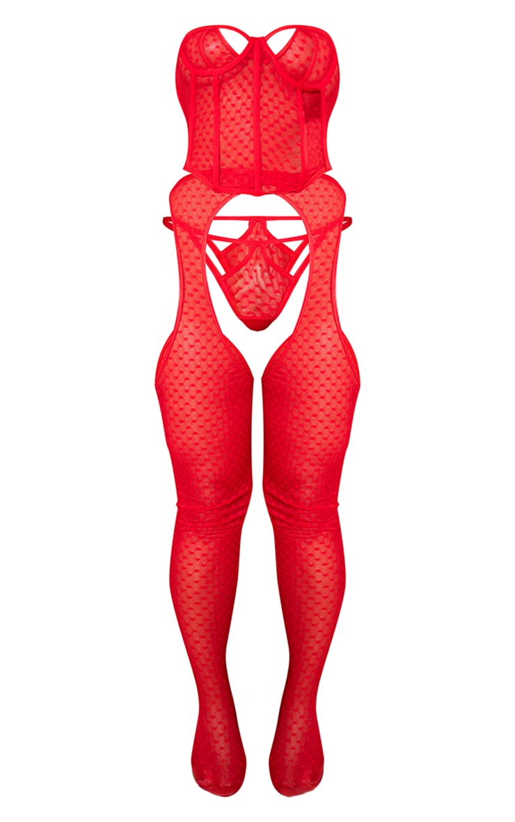 Red Strapless Cut Out Corset Set