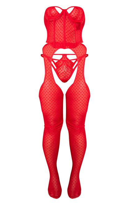 Red Strapless Cut Out Corset Set