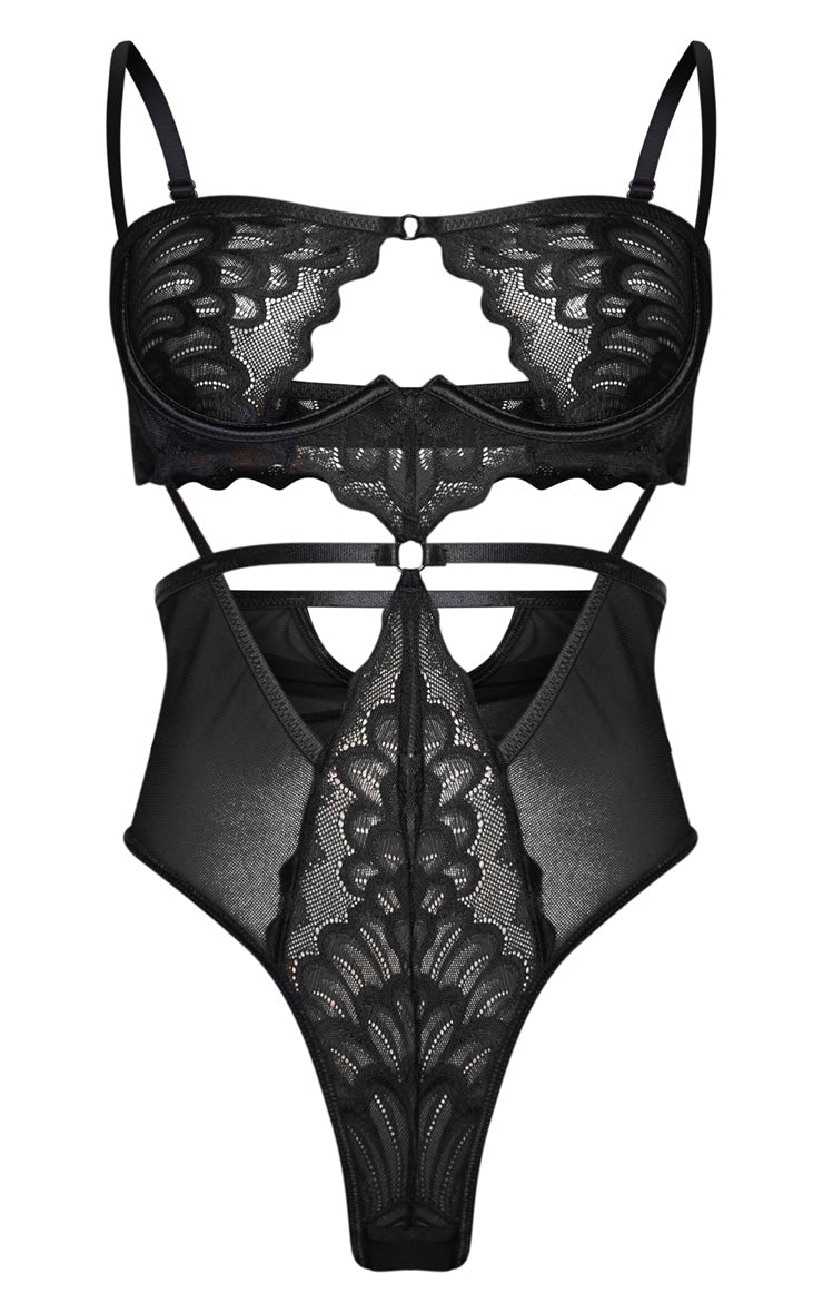 Black Underwired Cut Out Lace Body